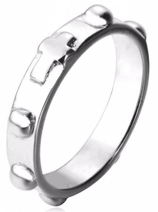 Gioielli Aurum Bague En Argent 925‰ Alliance Chapelet Croix Religieuse - Bijou Unisexe Italien