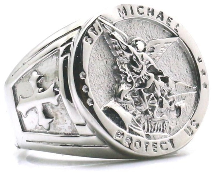 Bague Saint-Michel Pour Hommes - Bague Croix Ancien Archange Vainqueur De Satan, Amulette Ailes D'Ange Rétro Punk Chrétienne